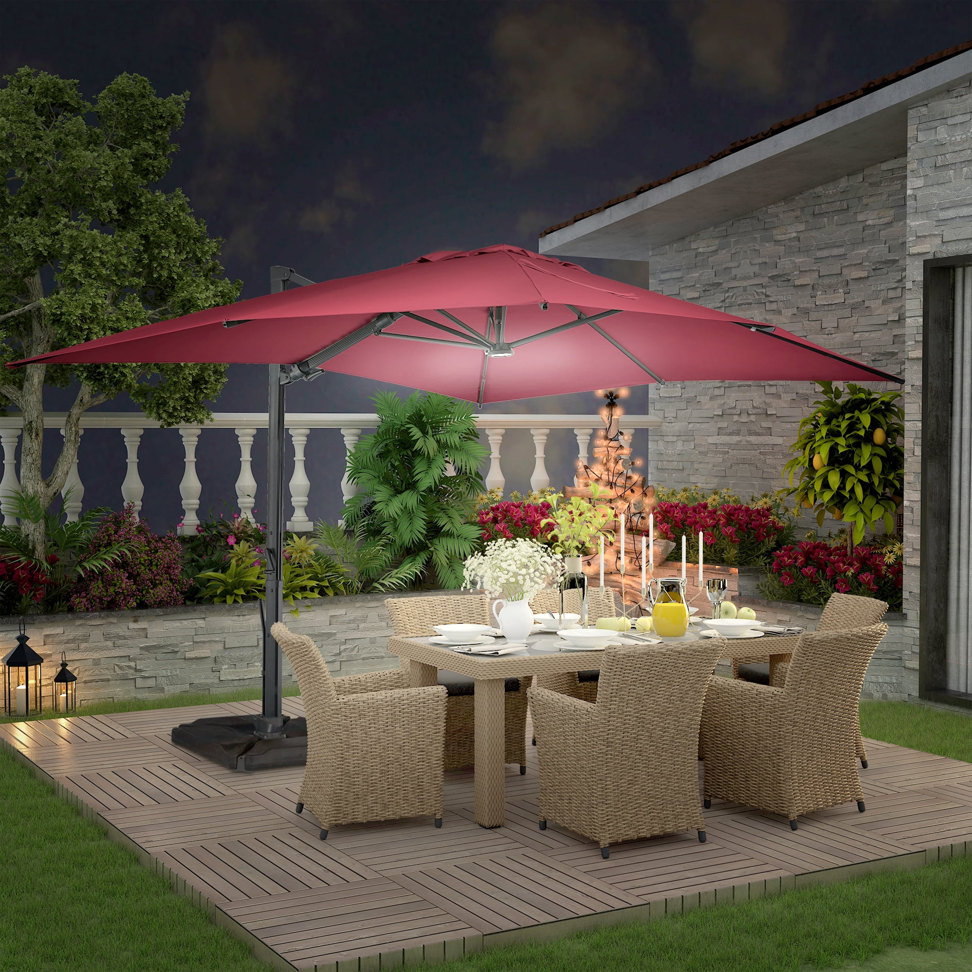 Mondawe 10x13 Ft Patio Cantilever Umbrella with Base,360° Rotation ...