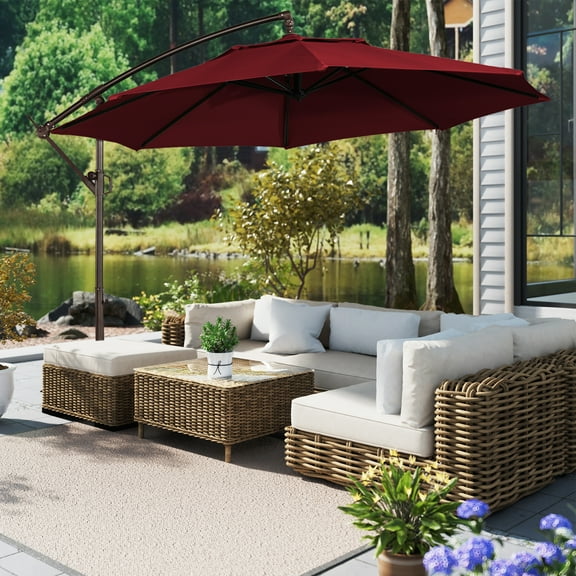 Mondawe 11ft Cantilever/Offset Hanging Patio Umbrella with Easy Tilt and Crank 360° Rotate