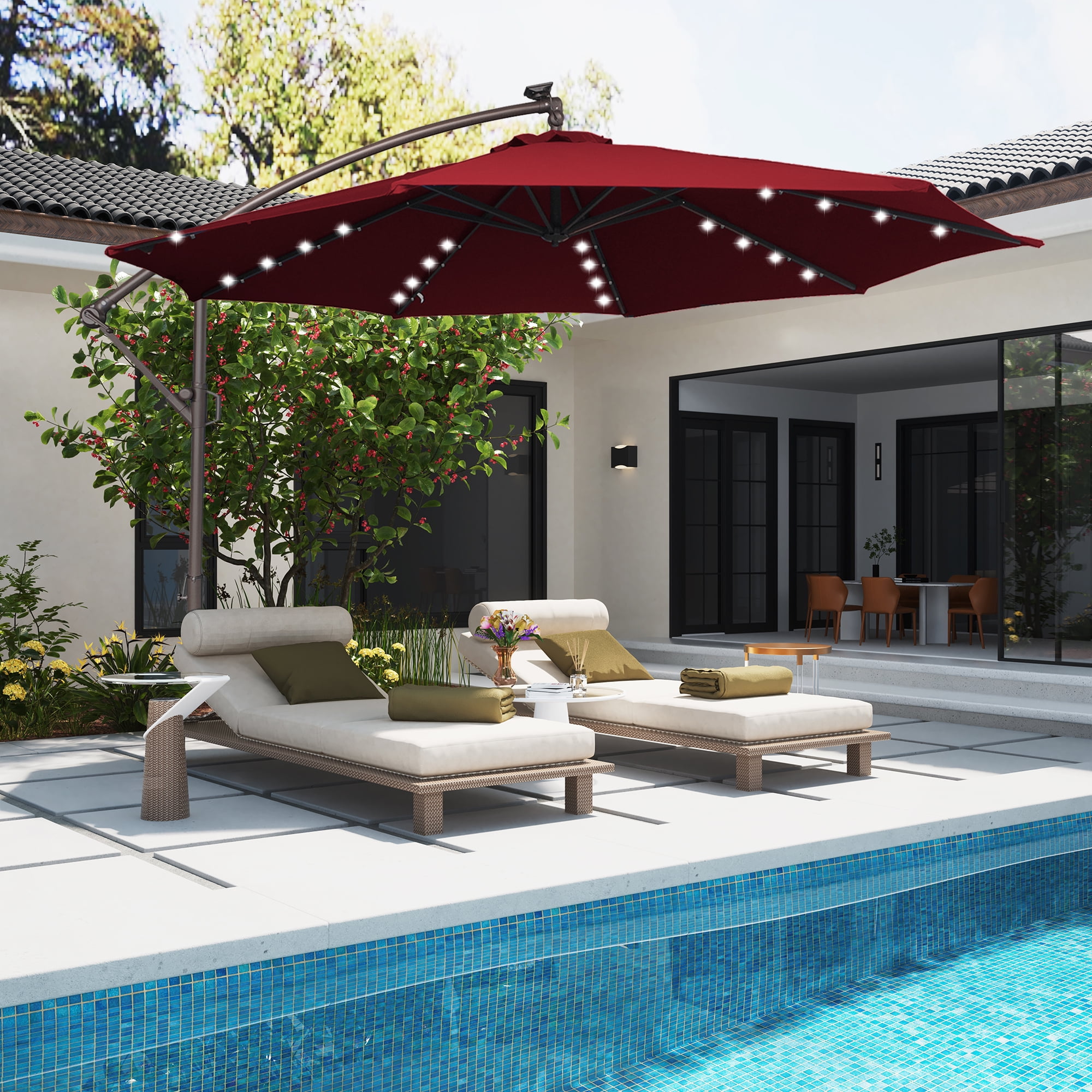best cantilever patio umbrella 2019 Treasure Garden 8x10 Foot Rectangular Crank Lift Auto Tilt Umbrella