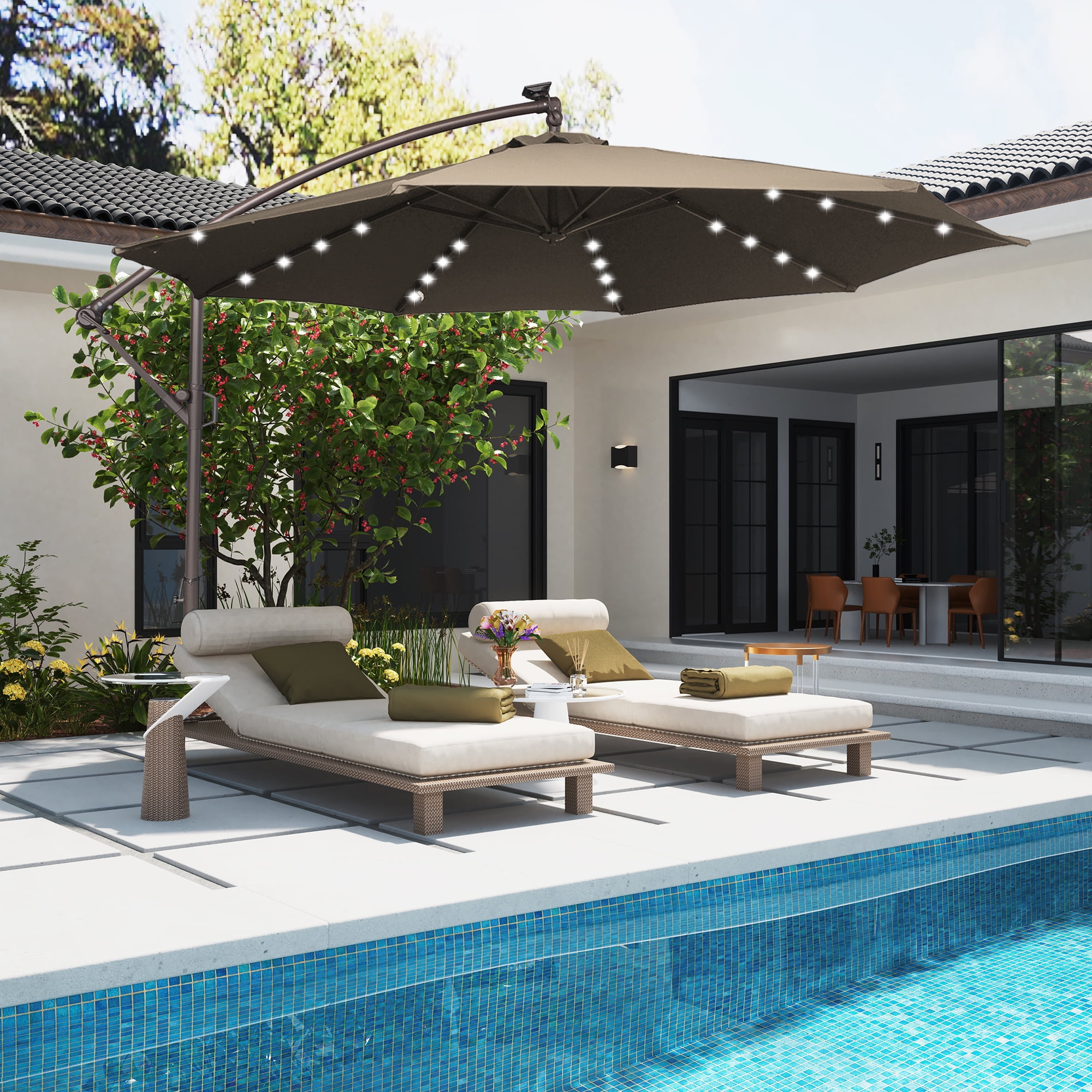 11 foot hanging patio umbrella 11x11 ft Square Aluminum Cantilever - Double Top triangular support 11 Ft. Aluminum Curvy Cantilever