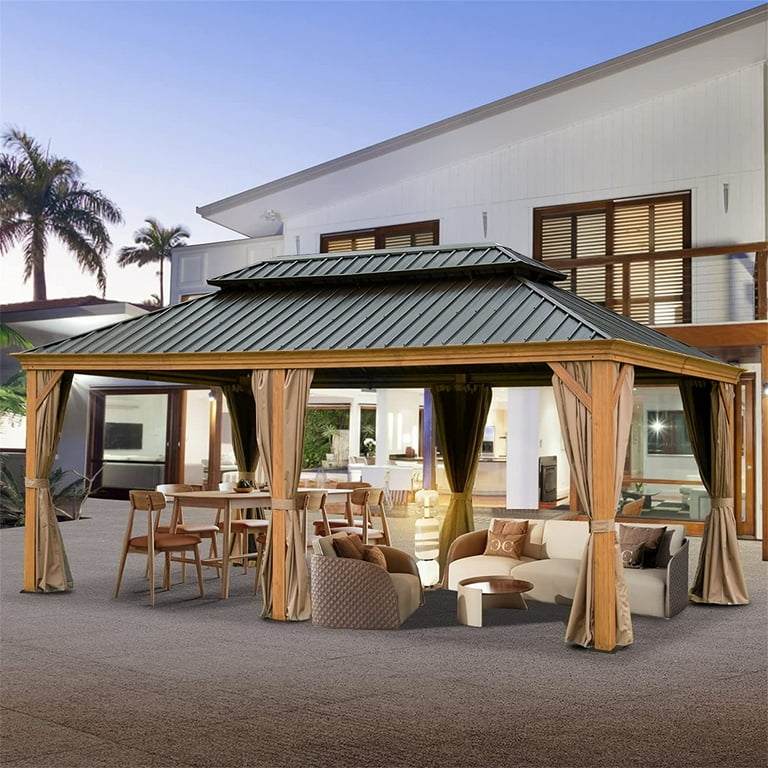 Mondawe 12'x20' Hardtop Gazebo Outdoor Aluminum Wood Grain Gazebos