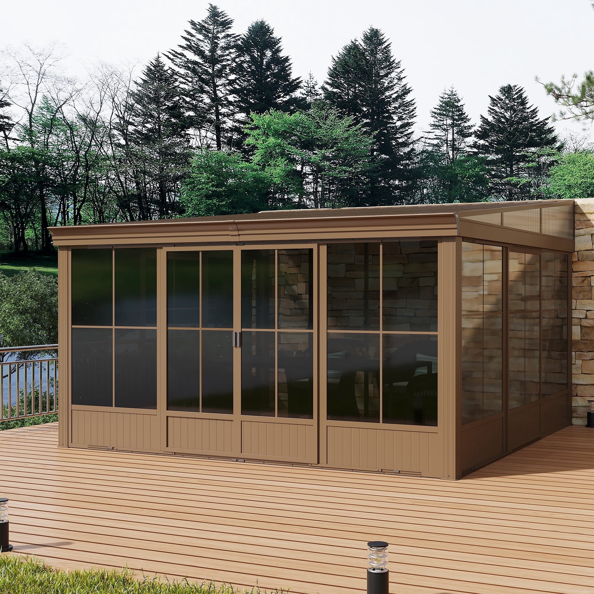 Mondawe 12x14 ft Wall Mounted Hardtop Gazebo Galvanized Steel Roof