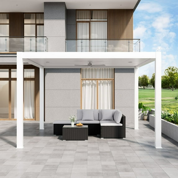 Mondawe 13x14 ft Aluminum Outdoor Pergola Gazebo with Adjustable Louvered Roof and Solar-Powered LED Lights – Modern Weather-Resistant Patio Shade Structure