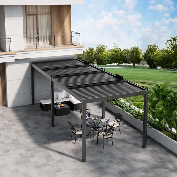 Mondawe 13x25 ft Aluminum Outdoor Pergola Gazebo with Adjustable Louvered Roof and Solar-Powered LED Lights – Modern Weather-Resistant Patio Shade Structure