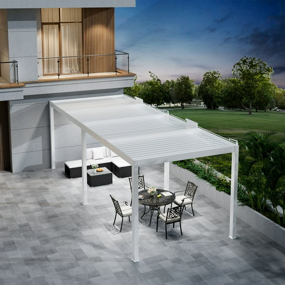 Mondawe 13x25 ft Aluminum Outdoor Pergola Gazebo with Adjustable Louvered Roof and Solar-Powered LED Lights – Modern Weather-Resistant Patio Shade Structure