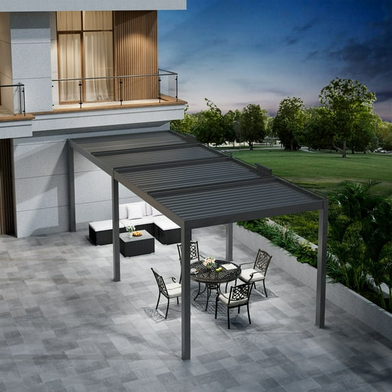 Mondawe 13x26 ft Aluminum Outdoor Pergola Gazebo with Adjustable Louvered Roof and Solar-Powered LED Lights – Modern Weather-Resistant Patio Shade Structure