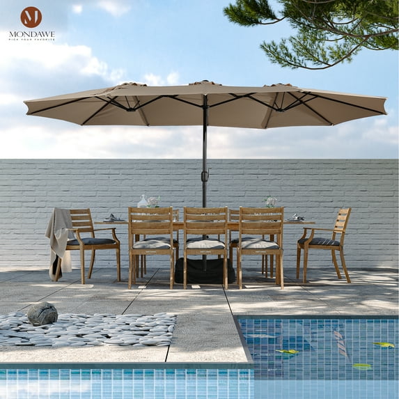 Mondawe 15ft Patio Umbrella Rectangular Outdoor Market Umbrella with Base Tan