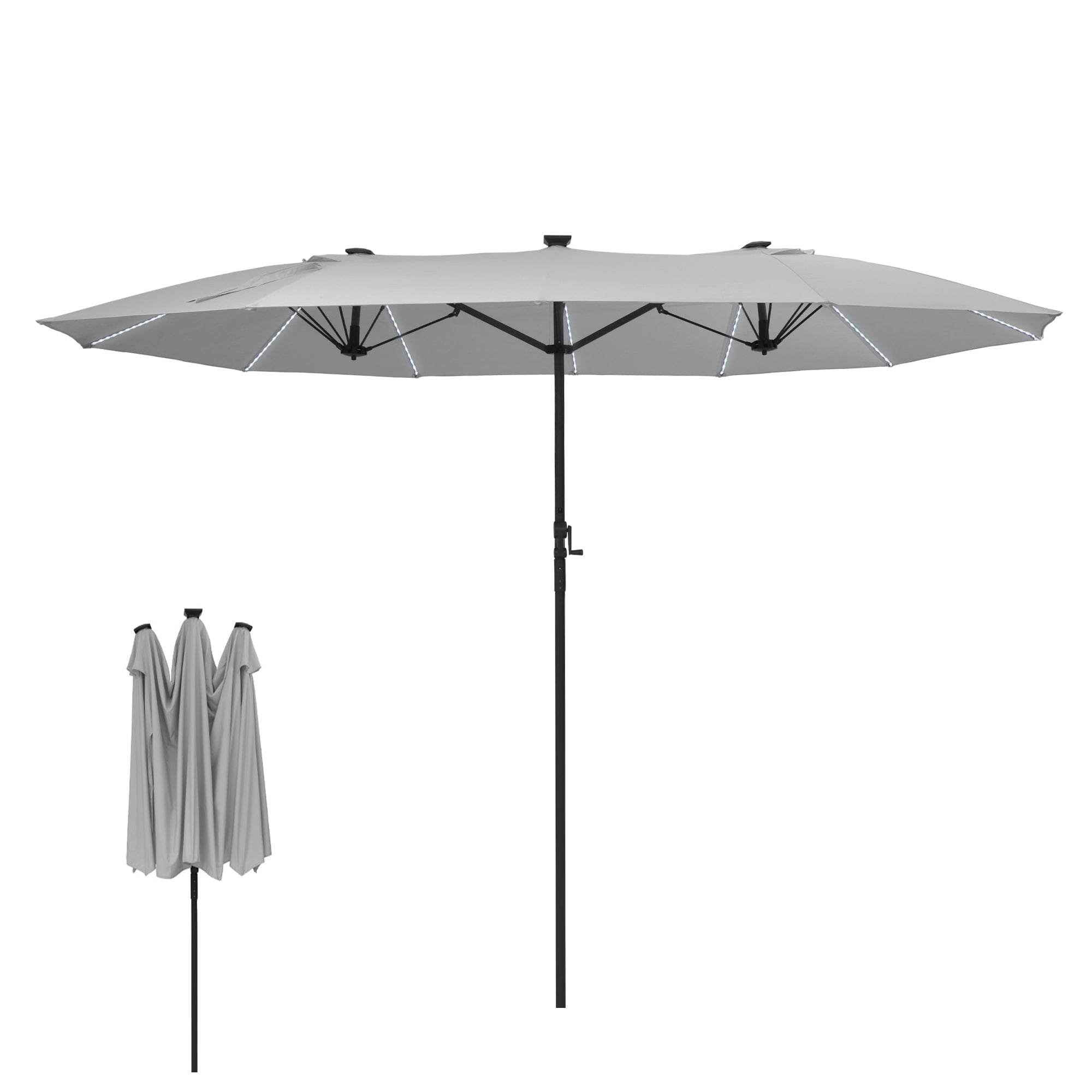 Mondawe 15ft Patio Umbrella with Solar Lights and Crank Handle, LED