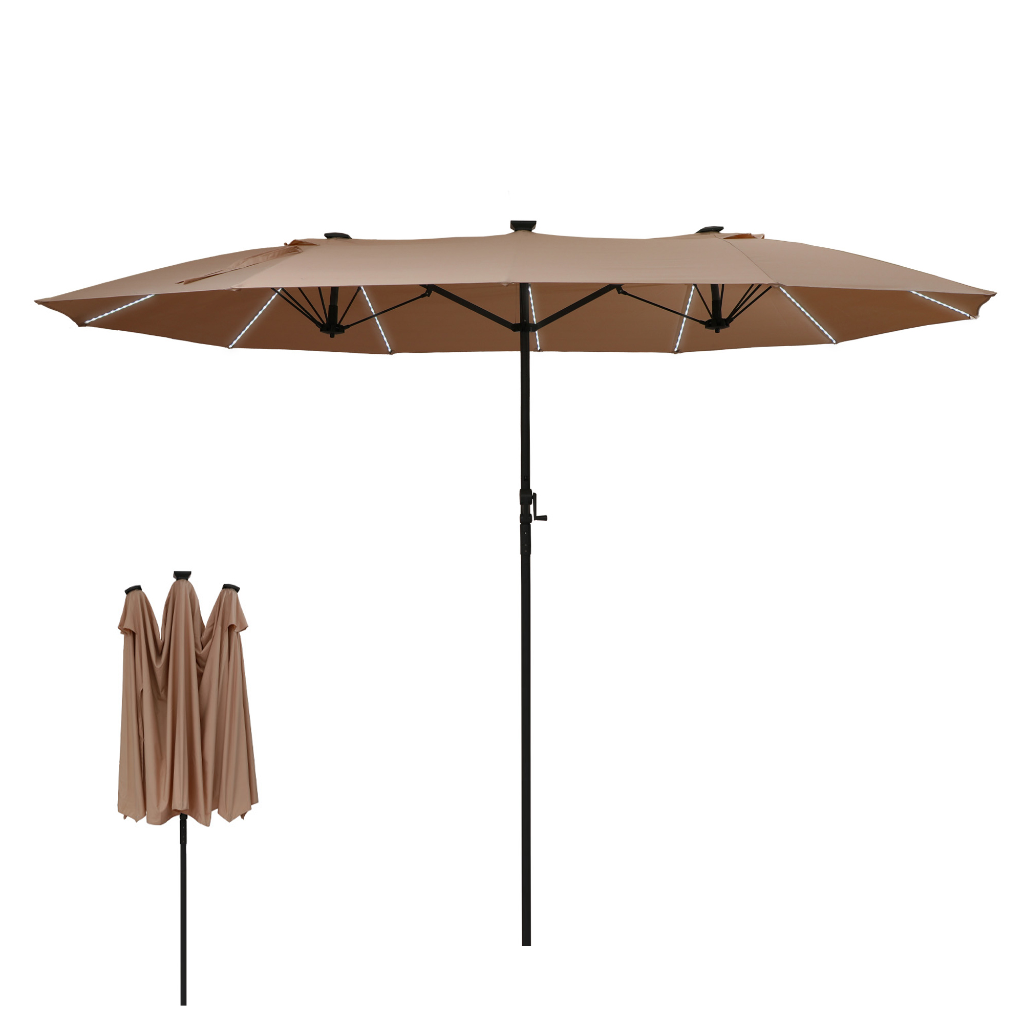Mondawe 15ft Patio Umbrella with Solar Lights and Crank Handle, LED