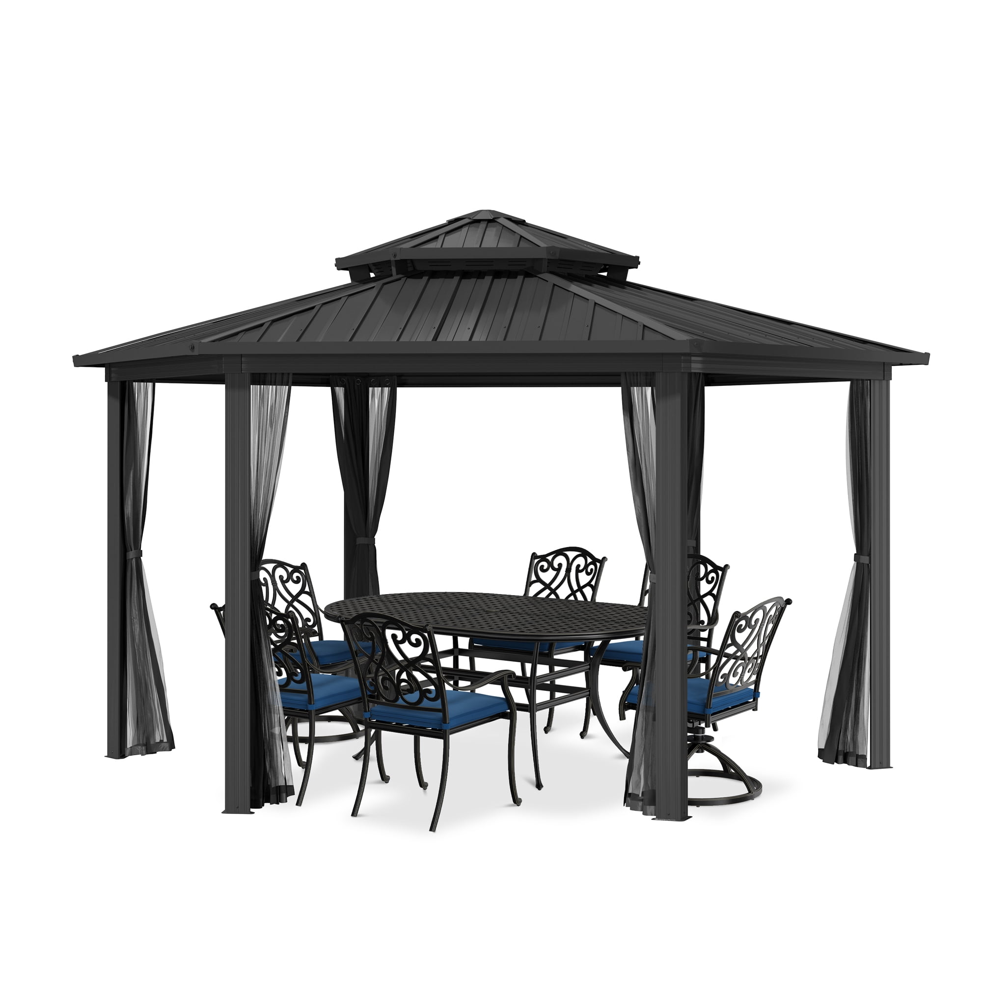 15x15 Ft Black Aluminum and Steel Hexagon Patio Gazebo