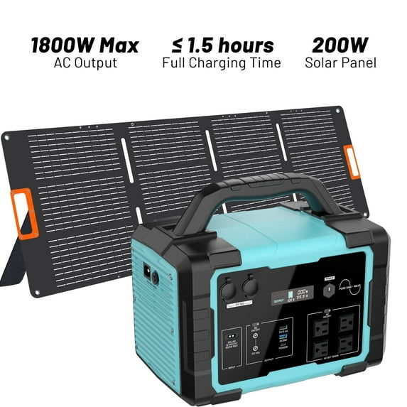 Mondawe 1800W Portable Power Station with AC Outlet and 200W Solar Panels for Home Use,Camping,Emergencies,RV