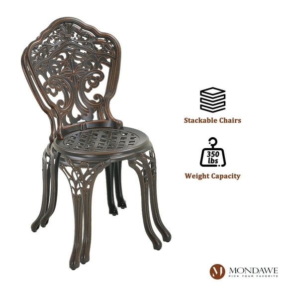 Mondawe 2 Pieces Cast Aluminum Patio Bistro Chairs, All-Weather Aluminum Outdoor Dining Chair with Adjustable Feet for Balcony, Backyard, Deck, Garden, Bronze