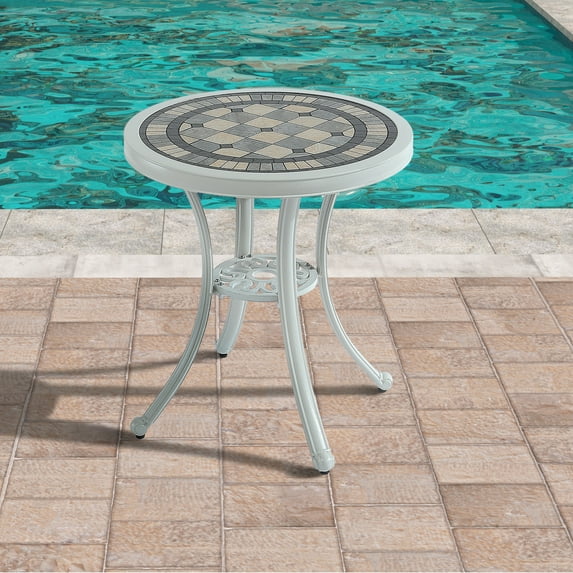 Mondawe 24" Round Cast Aluminum Outdoor Patio Table,Weather-Resistant Bistro Dining Furniture for Garden, Balcony, Poolside, White