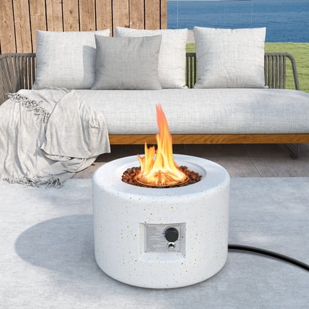 Mondawe 25.5" Round Terrazzo Propane Fire Pit, 40,000 BTU with Cover & Lava Rocks