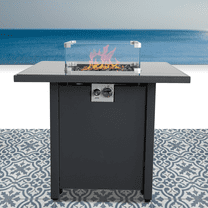 Mondawe 25" H x 30" W Steel Outdoor Fire Pit Table with Lid and wind guard