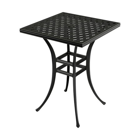 Mondawe 29 inch Cast Aluminum Bar Table Outdoor Diagonal Grid Dining Table, Accommodate 2-4 People with 1.9" Umbrella Hole & Foot Pads
