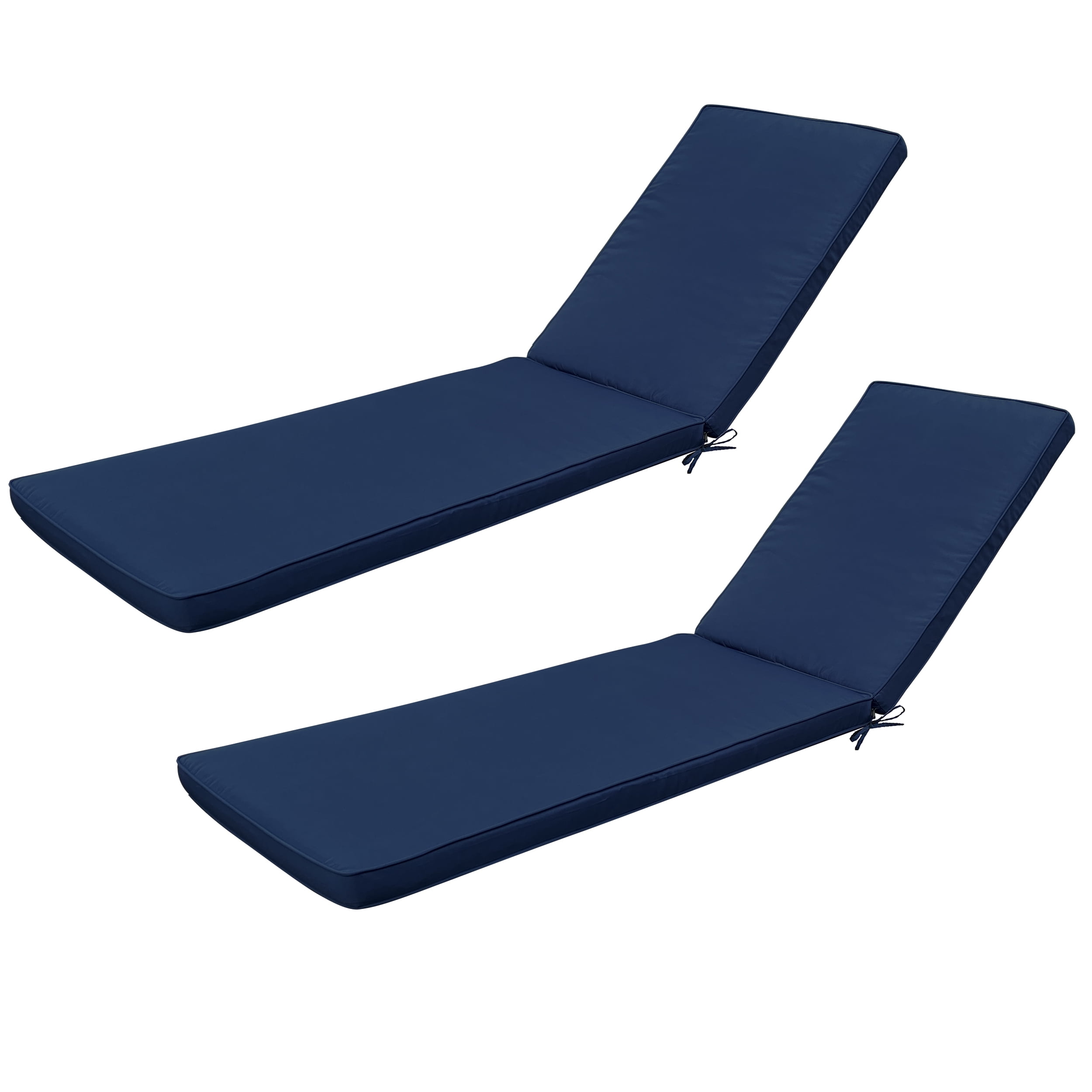 Navy Blue Polyester Outdoor Chaise Lounge Cushion Set