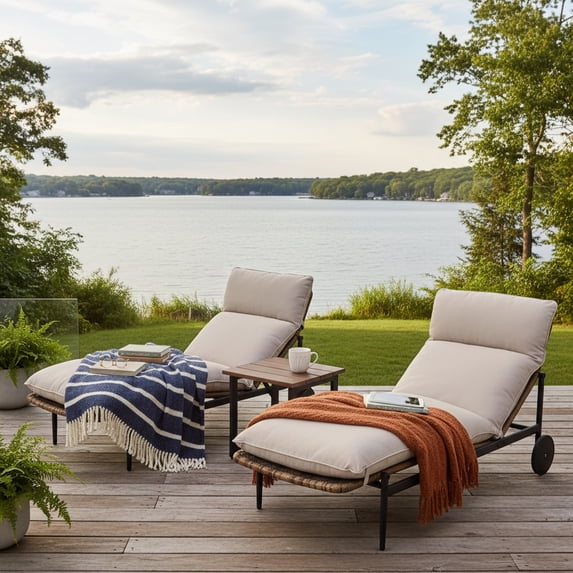 Mondawe 3-Piece Aluminum Rattan Chaise Set: Rectangular Table + Gray Cushions