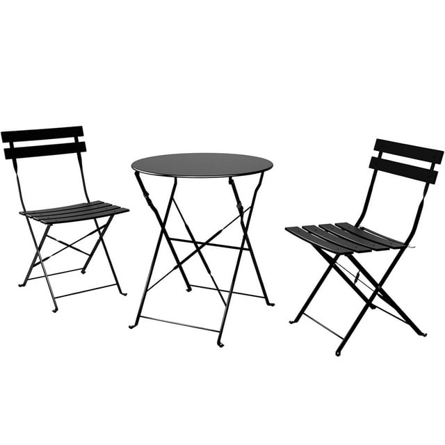 Mondawe 3Piece Bistro Set Folding Outdoor Patio Furniture Metal Folding Round Table and Chair