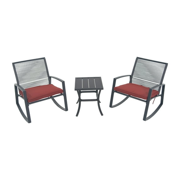 Mondawe 3-Piece Outdoor Metal Rocking Chair Set with Side Table include Cushions