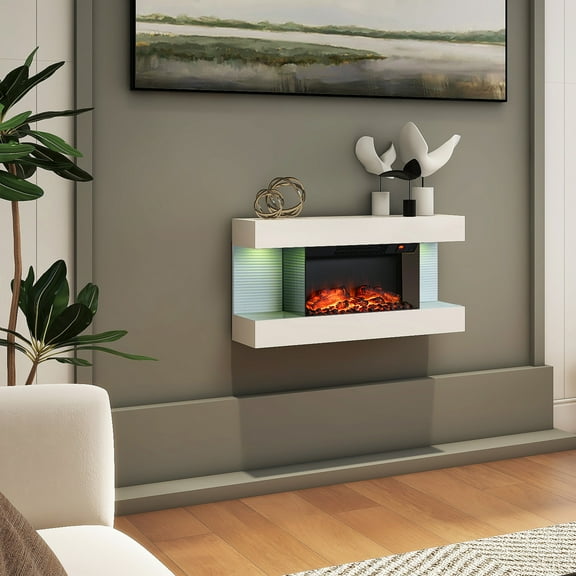 Mondawe 32" Stylish Suspended Electric Fireplace with Adjustable LED Flame and Remote Control