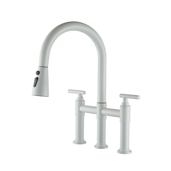 Mondawe 3 Way Spray Function Bridge Kitchen Faucet, 2 Handles Bathroom Faucets for Sink, with Pull Down Sprayer 8" Widespread 360 Swivel Spout