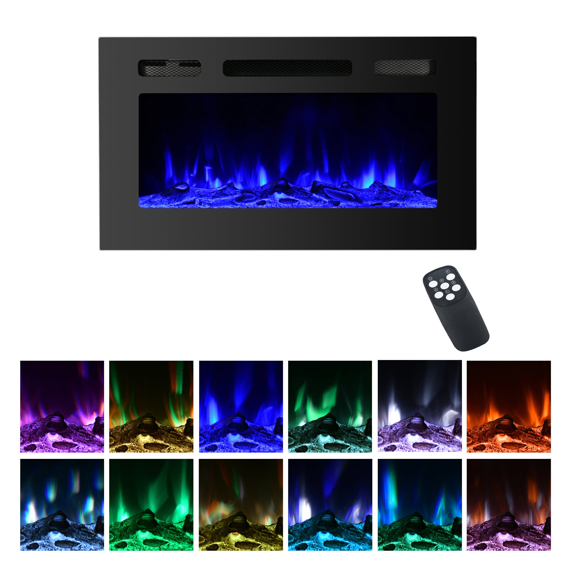 Mondawe 30" Electric Fireplace Inserts Recessed and Wall Mounted