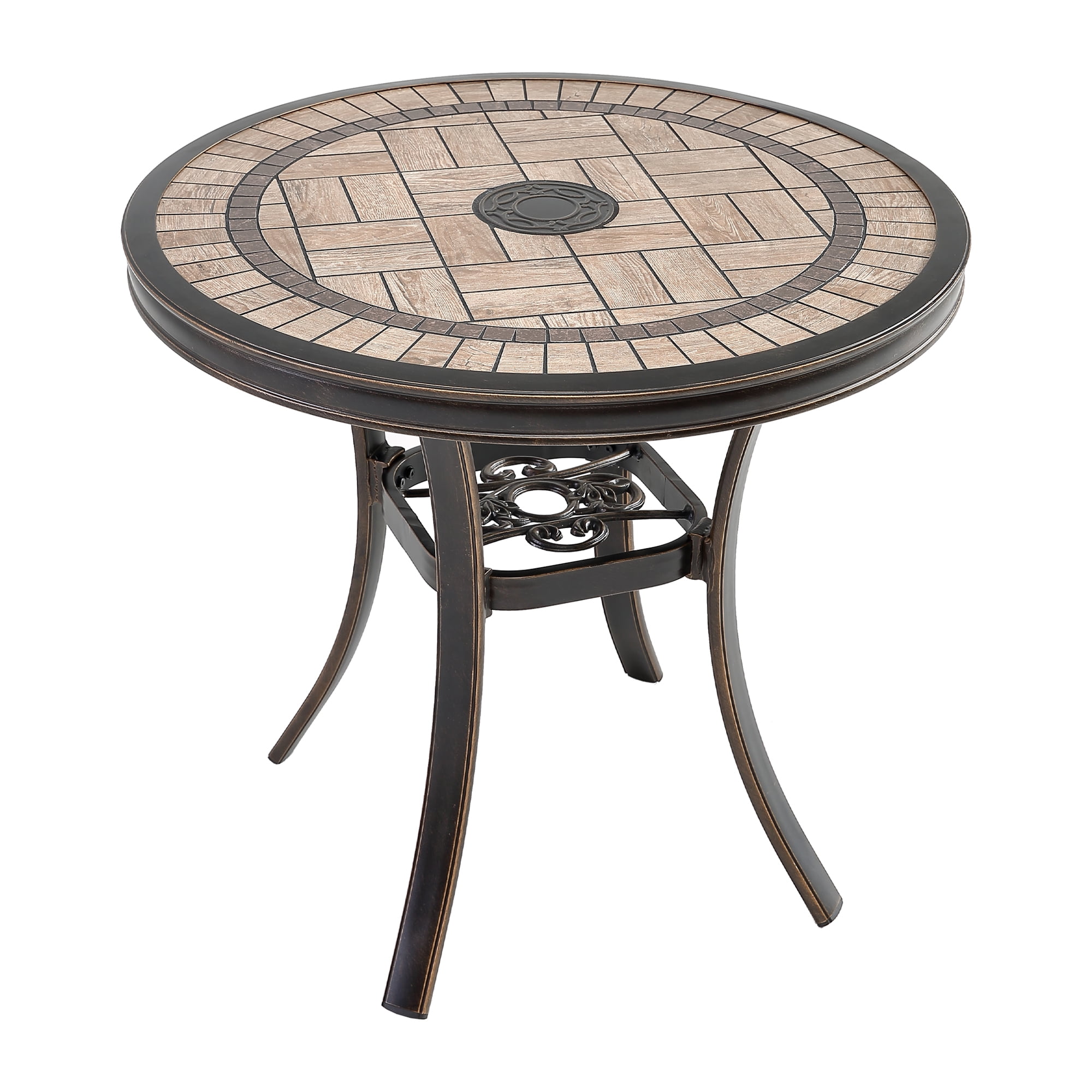 Mondawe 31 inch Patio Round TileTop Dining Table, Handmade Dining