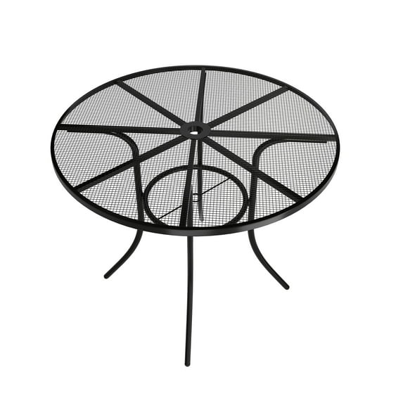 Mondawe 36"x 36" Steel Mesh Round Outdoor Dining Table 4-6 Seats with 1.9 inch umbrella hole for Porch Gathering, Afternoon Tea