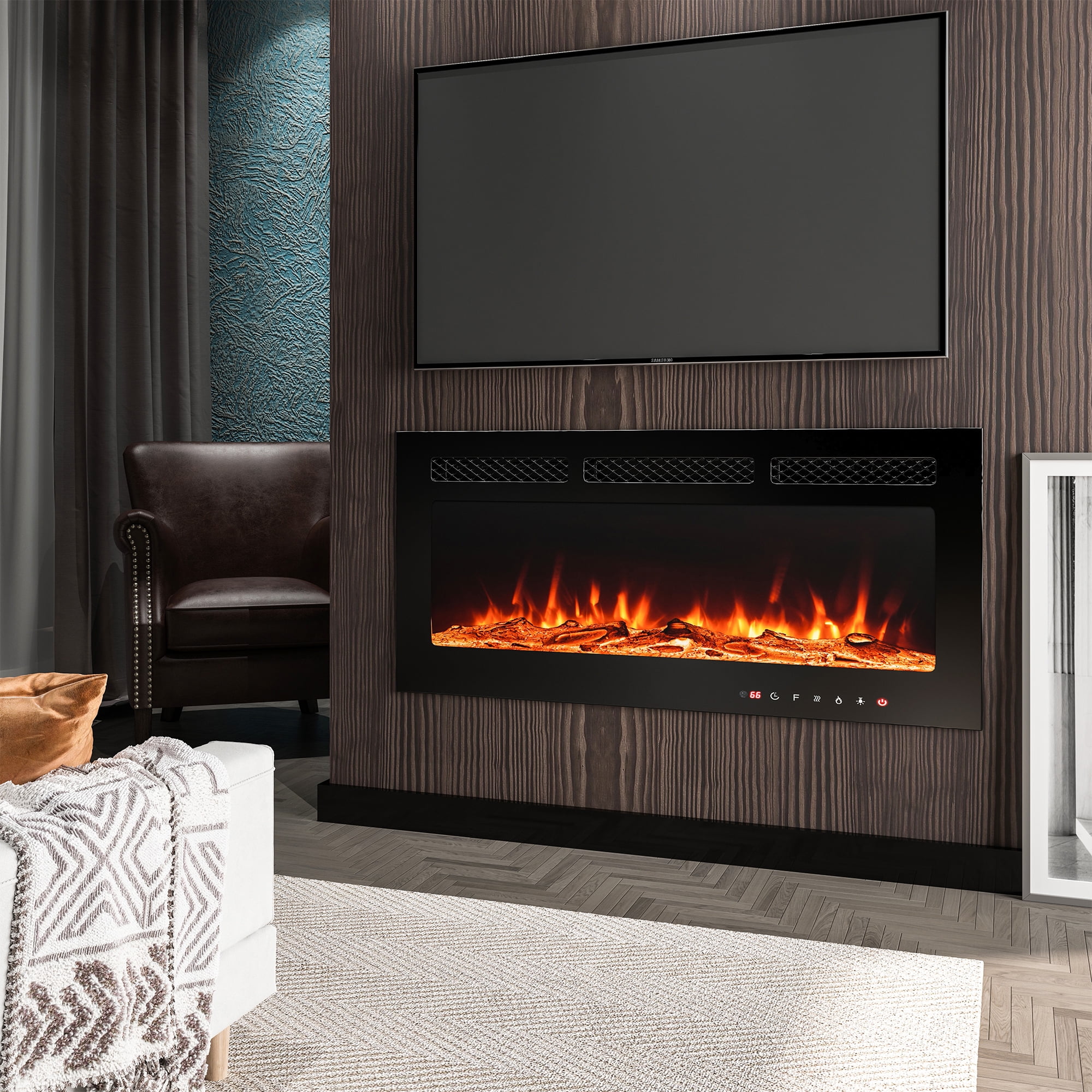 Black 42" Wall Mounted Electric Fireplace with Remote Control