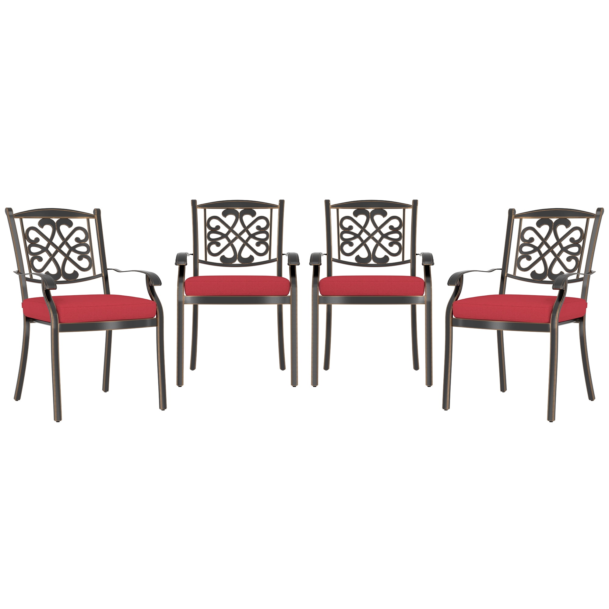 Mondawe 4-Piece Cast Aluminum Diagonal-Mesh Vines Backrest Dining Chairs (Red)