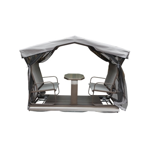 Mondawe 4-Seat Outdoor Glider Benches with Canopy, Retro Metal Glider Chair with Aluminum Frame, Patio Swing Chair for Outside,Garden,Lawn