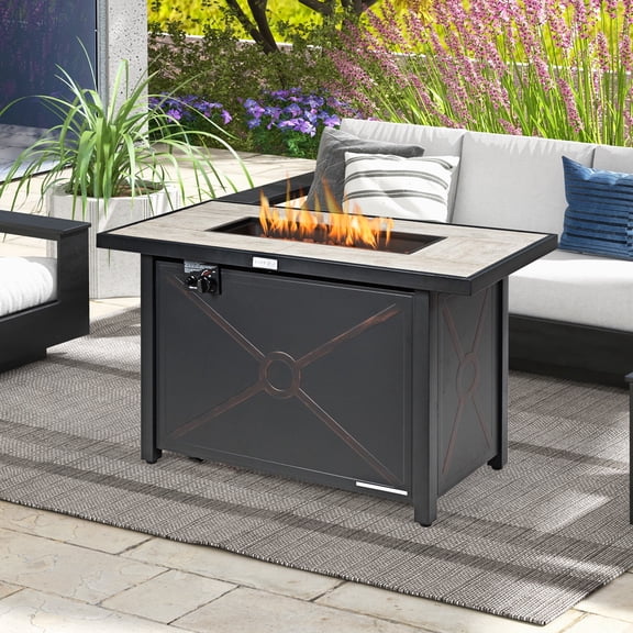 Mondawe 42" 60,000 BTU Propane Fire Pit Table with Ceramic Top, Includes Cover & Lava Rocks