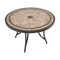 Mondawe Outdoor Patio Aluminum 48-In Patio Round Tile-Top Dining Table with Umbrella Hole