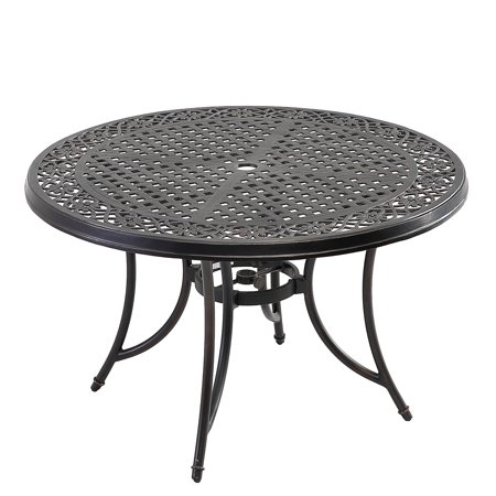 Mondawe 48" Round Patio Table with Umbrella Hole, Metal Outdoor Dining Table Steel Frame Bistro Table Aluminum for Backyard Garden