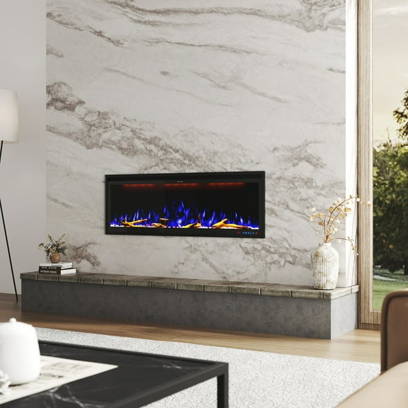 Mondawe 50" Electric Fireplace Insert/Wall Mount, Remote/Alexa/App Control, Low Noise, Timer, Touch Screen, Adjustable Lights & Flames
