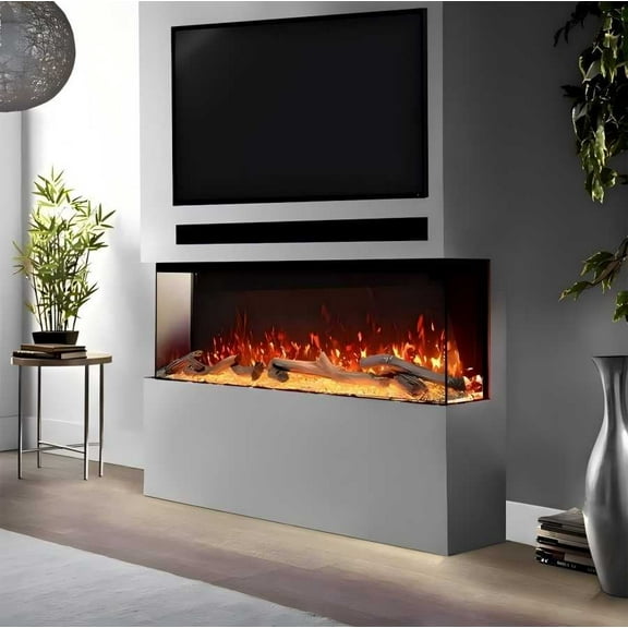 Mondawe 50" Recessed or Wall Mounted 3-Sided Electric Fireplace with App and Wifi Smart Control, Panoramic RGB Dimming LED Flames, 1500W/3000W PTC Ceramic Heating