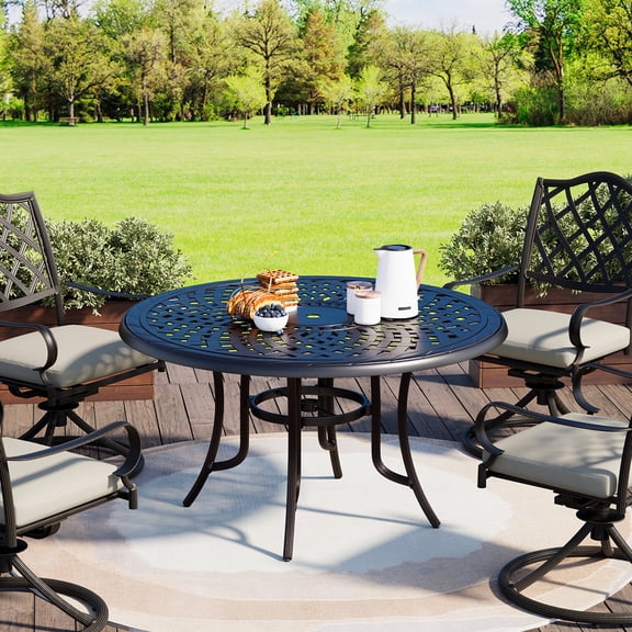 Mondawe 51" Aluminum Round Dining Table with 1.8" Umbrella Hole, Seats 4-6 People, Perfect for Any Backyard, Deck or Porch