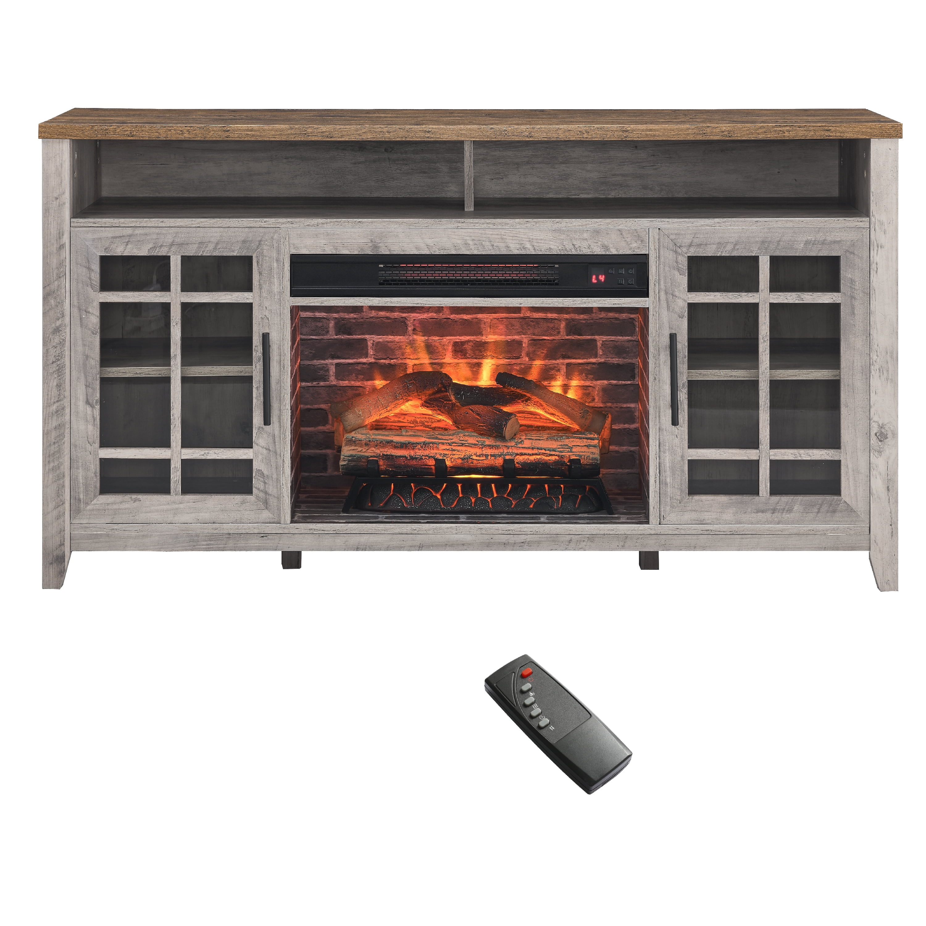 Mondawe 55 inch TV Media Stand with Electric Fireplace KD Inserts
