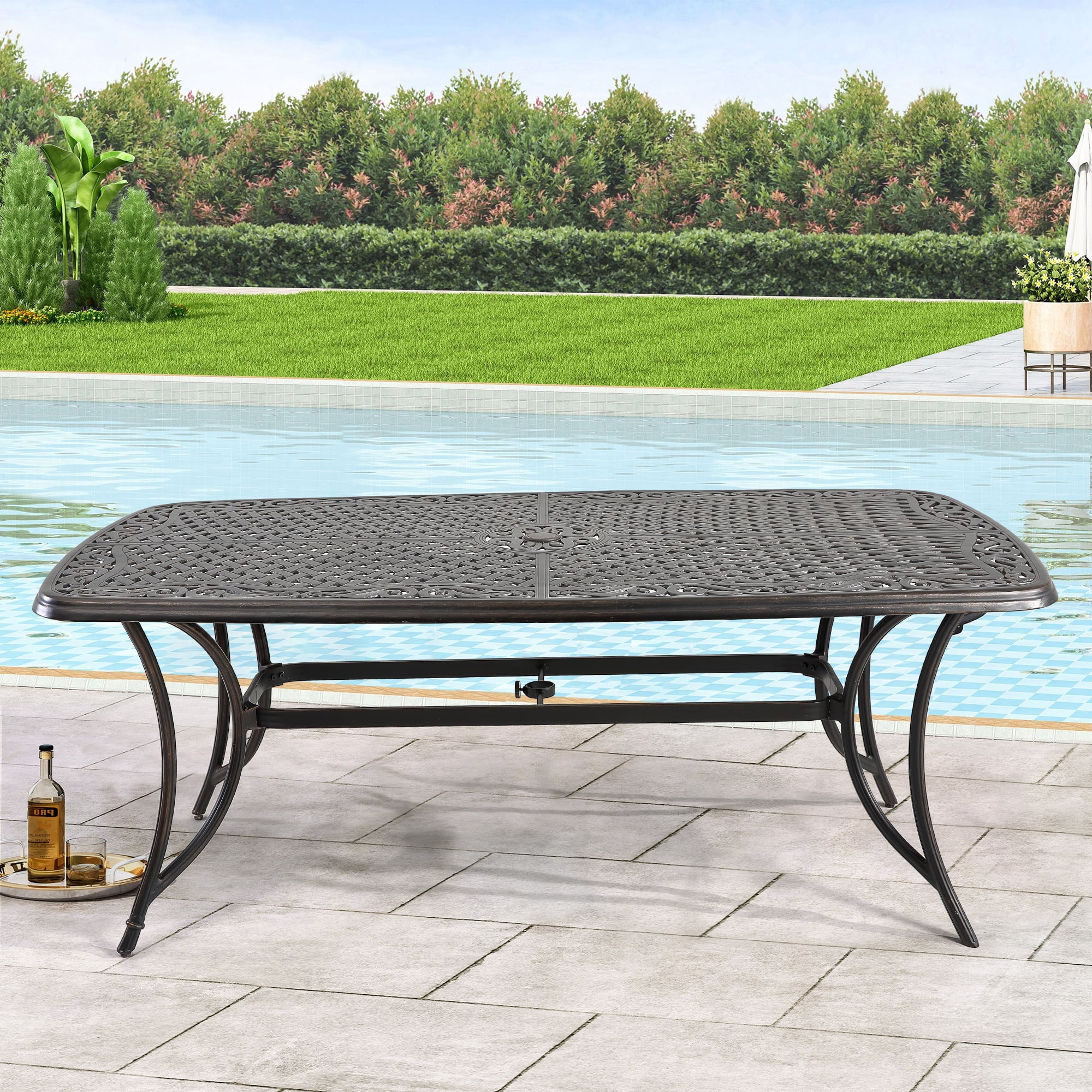Mondawe 73"*39" Rectangular Round Corner Cast Aluminum Dining Table ...