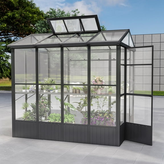 Mondawe 6.5x8FT Polycarbonate Greenhouse with Auto Temperature Control Vent & 7.8FT Walk-in Height, Dark Grey