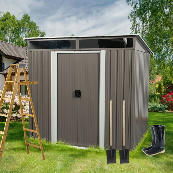 Mondawe 6'×5' Galvanized Metal Outdoor Storage Shed - Lockable Lean-to Shed with Vent for Trash Cans