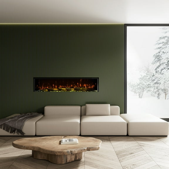 Mondawe 60" Recessed or Wall Mounted 3-Sided Electric Fireplace with App and Wifi Smart Control, Panoramic RGB Dimming LED Flames, 1500W/3000W PTC Ceramic Heating