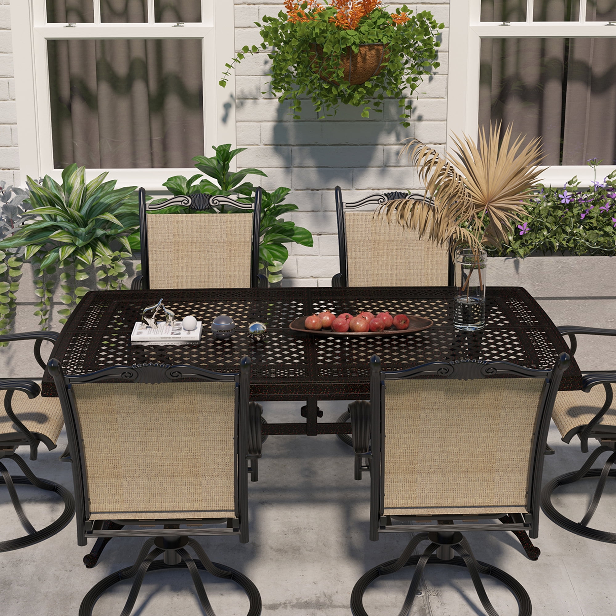 Mondawe 72"*42" Patio Dining Table Rectangular Cast Aluminum Dining ...