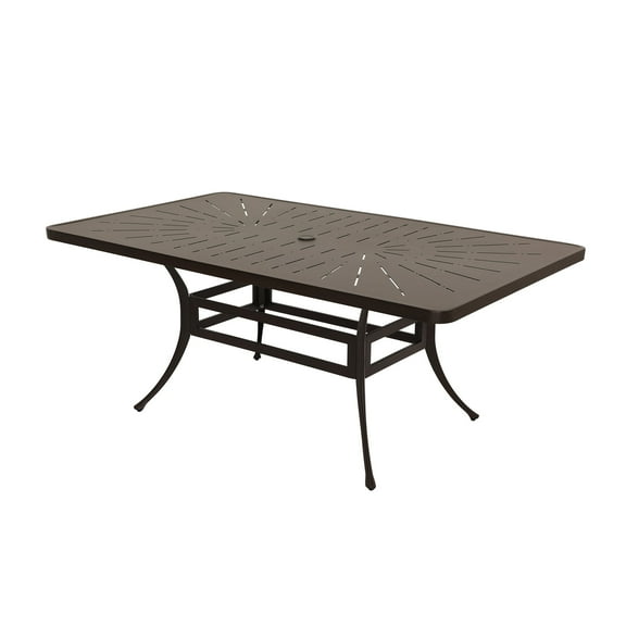 Mondawe 72 inch Cast Aluminum Outdoor Rectangular Dining Table, with 2" Umbrella Hole & Foot Pads Accommodating 6-8 People for Dining