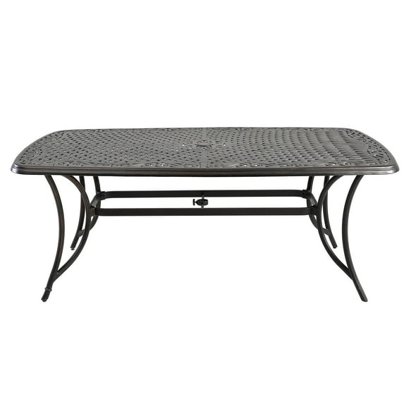 Mondawe 73"x 39" Rectangular Round Corner Cast Aluminum Dining Table with Umbrella Hole