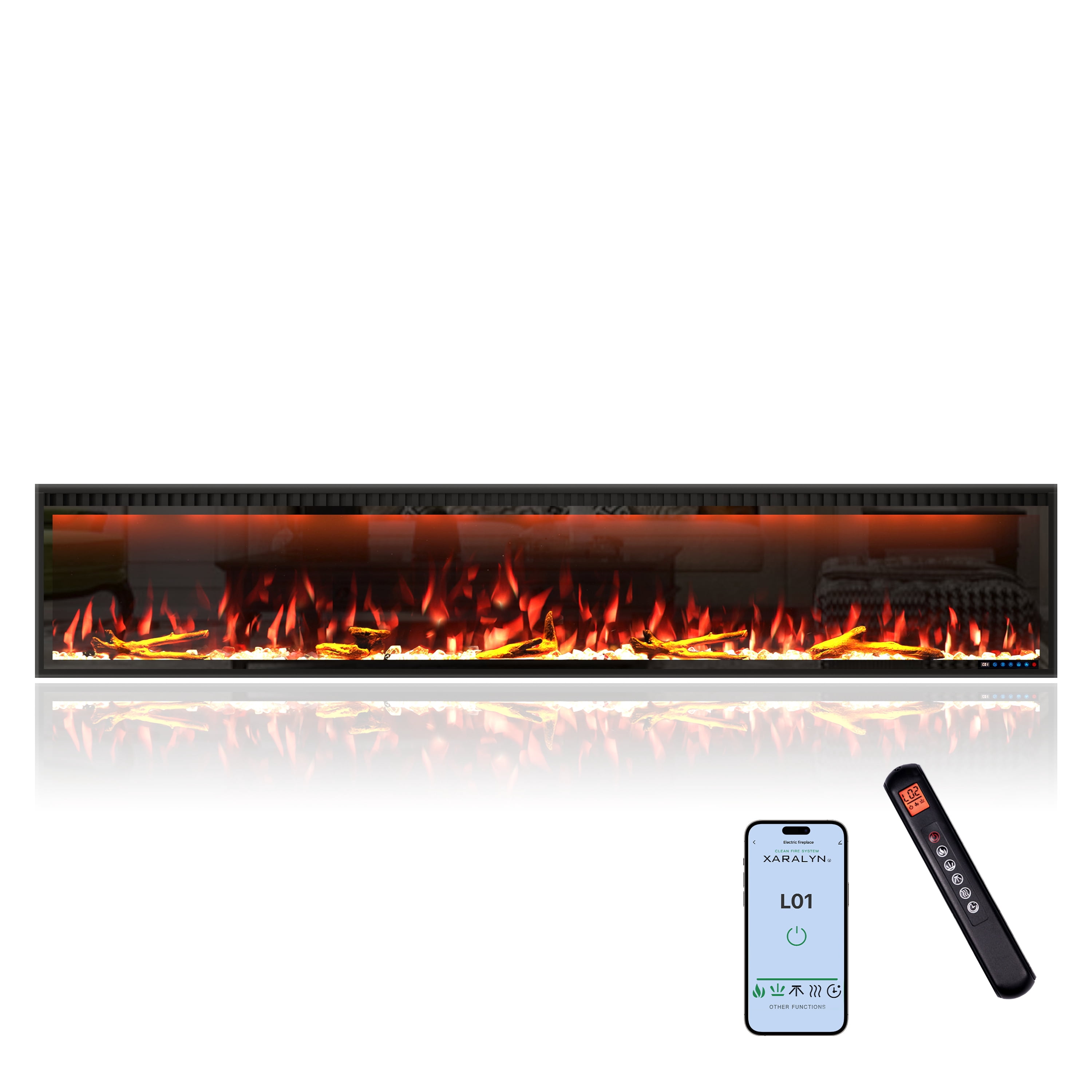 Mondawe 88" Smart Electric Fireplace - Wall Mount/Recessed, Remote/Alexa/App Control, Low Noise, Timer, Touch Screen, Adjustable Lights & Flames