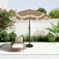 thumbnail image 1 of Mondawe 9FT Beach Umbrella with Fringe, Outdoor Market Umbrellas with Crank and 26.5lbs Base Included for Garden Lawn Pool Yard Table, Tan, 1 of 9