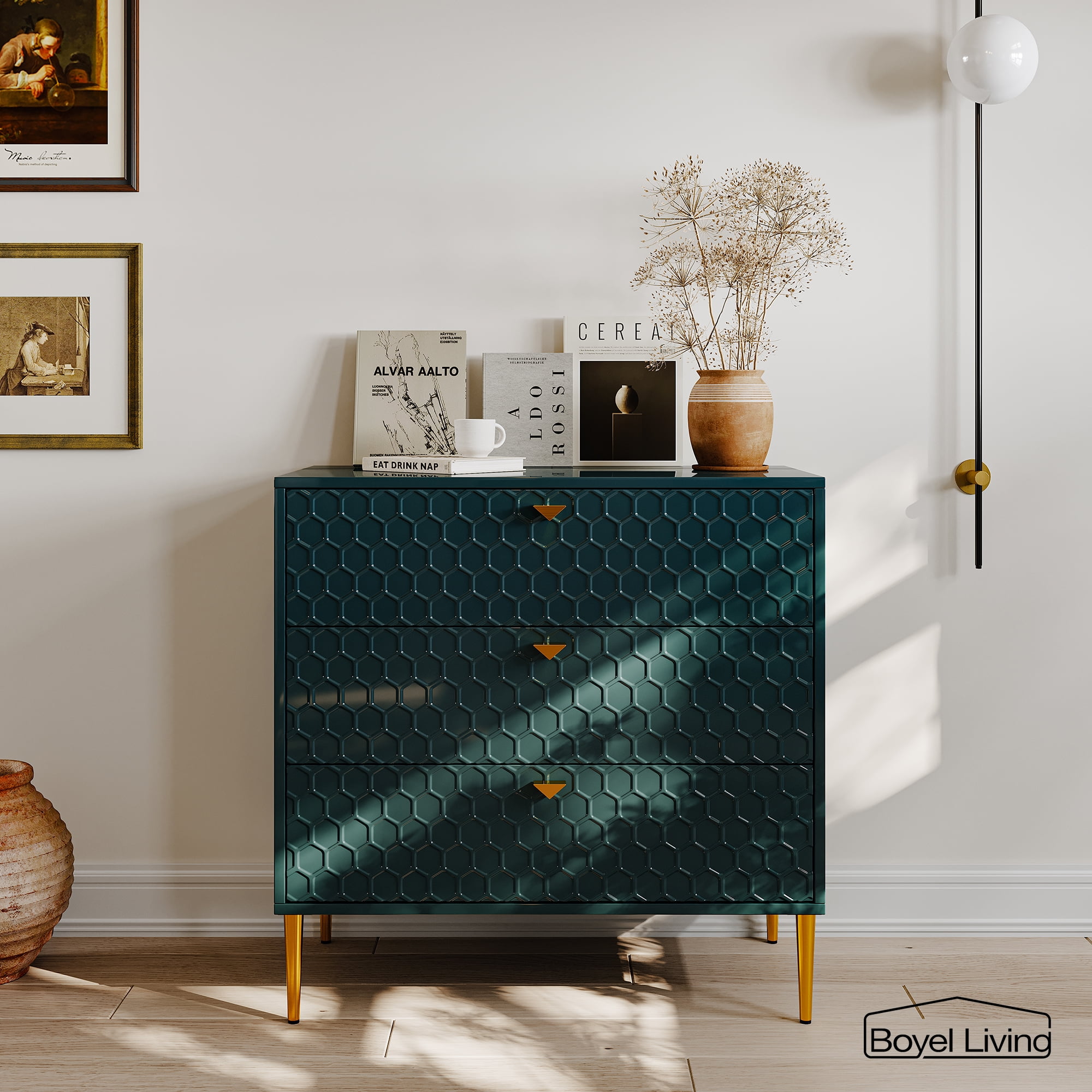 Green Honeycomb Pattern 3-Drawer Freestanding Office Cabinet