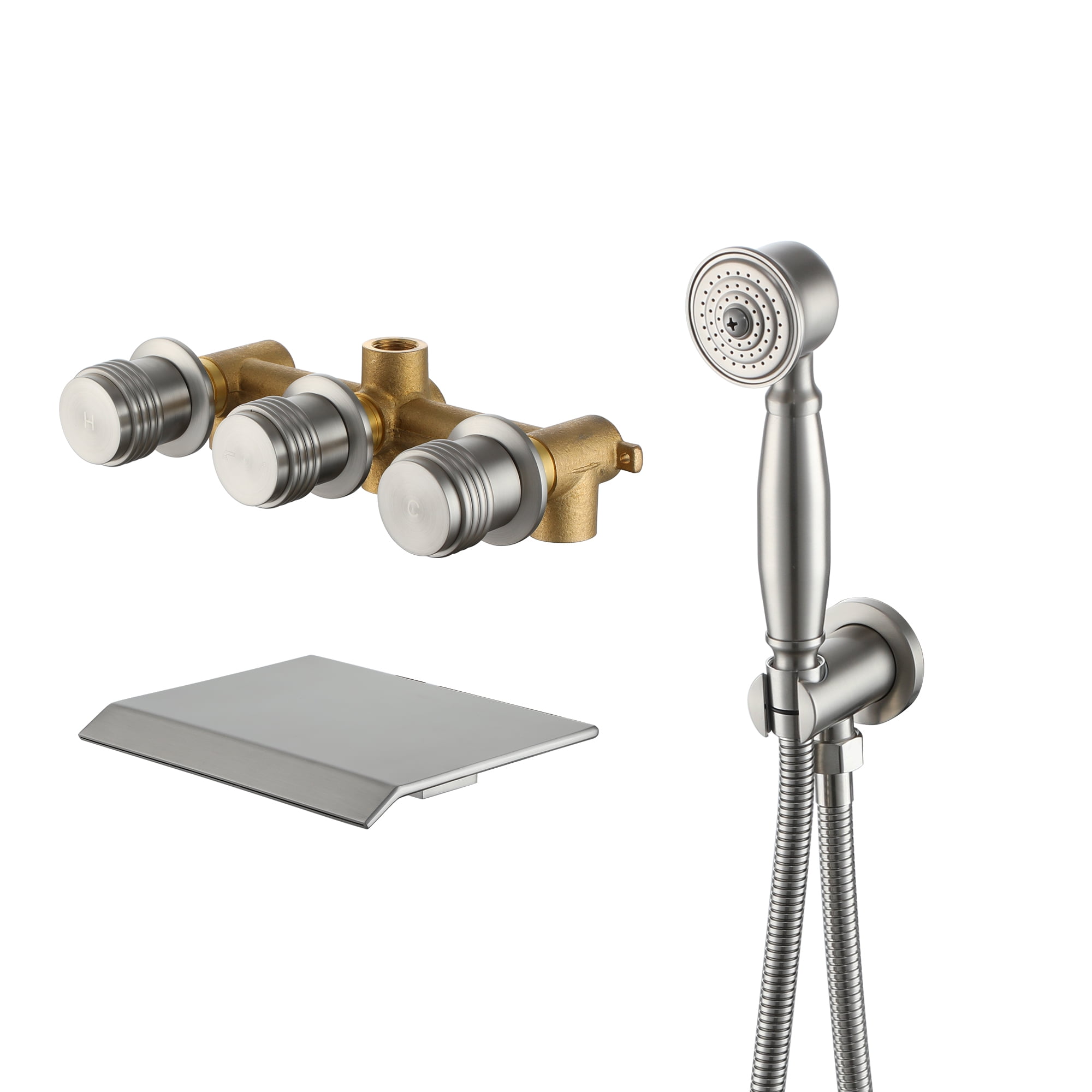 Mondawe Bathtub Faucet with Sprayer,Two Handle Wall Mounted Bath